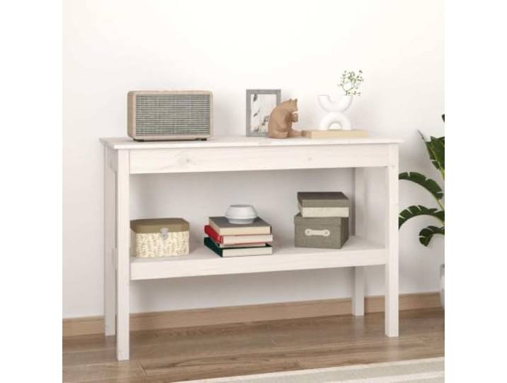 HEFZGDB Konsolentisch Weiß 110x40x75 cm Massivholz Kiefer mit Ablage und Wandhalterung, Stilvolles Wohnzimmermöbel für Dekoration und Stauraum