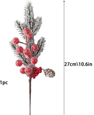 Discount Dollar Deals Artificial Pine Branches, Christmas Decoration, Holly Red Berry Branches, Wreath, Christmas Tree Gifts Decoration 2 1pcs