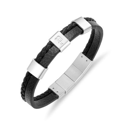 Armband POLICE "Unity", schwarz (schwarz, edelstahlfarben), Armbänder, Herren, 22cm, Edelstahl Leder, Edelstahl, Leder, Armband