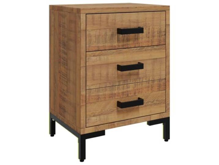KDVXBCQJH Nachttisch Vintage Braun 40x30x55 cm Massivholz Kiefer Praktischer Nachtschrank fürs Schlafzimmer mit Schubladen, stabilen Metallbeinen und rustikalem Industrie-Design.