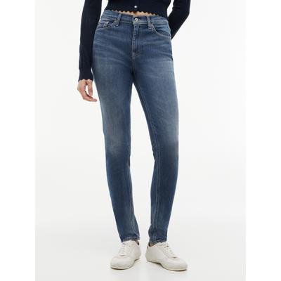 Skinny-fit-Jeans TOMMY JEANS "NORA MR SKNY", Damen, Gr. 28, Länge 28, denim grau, Denim/Jeans, Obermaterial: 94% Baumwolle, 4% Polyester, 2% Elasthan, unifarben, skinny fit lang, Jeans, Baumwollmischung, skinny fit
