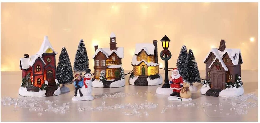 HI Décoration scène village de Noël à LED