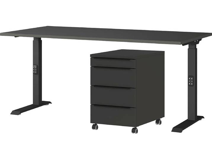 Büromöbel-Set GERMANIA Mailand , grau (graphit), B:160cm, Holzwerkstoff, Metall, Arbeitsmöbel-Sets, Büromöbel-Set, inkl. Schreibtisch und Rollcontainer