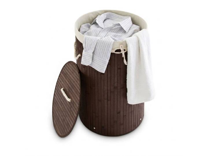 Relaxdays 2 x Wäschekorb Bambus rund braun