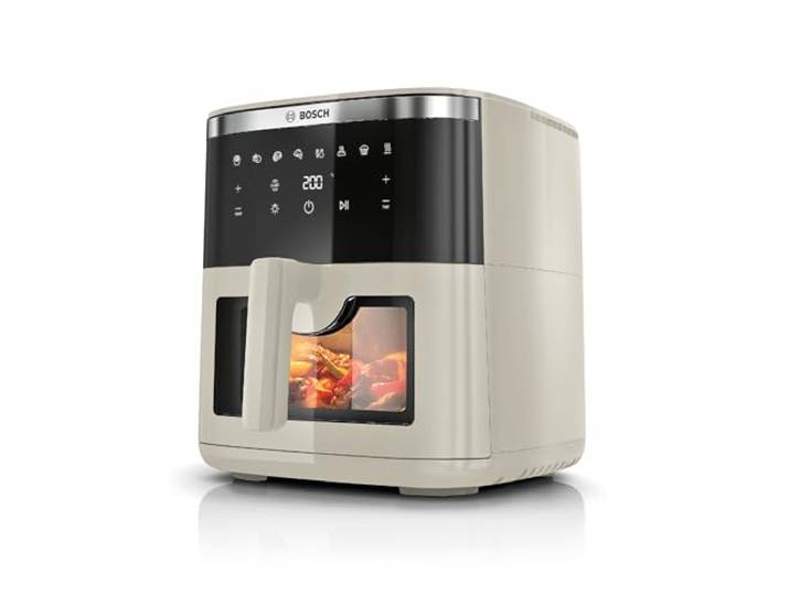 Bosch Heißluftfritteuse Serie 6, XXL Air Fryer, creme, 7,2 L Fassungsvermögen, beleuchtetes Sichtfenster, 7 voreingestellte Programme, bis zu 65% schnelleres Kochen, MAF671C0
