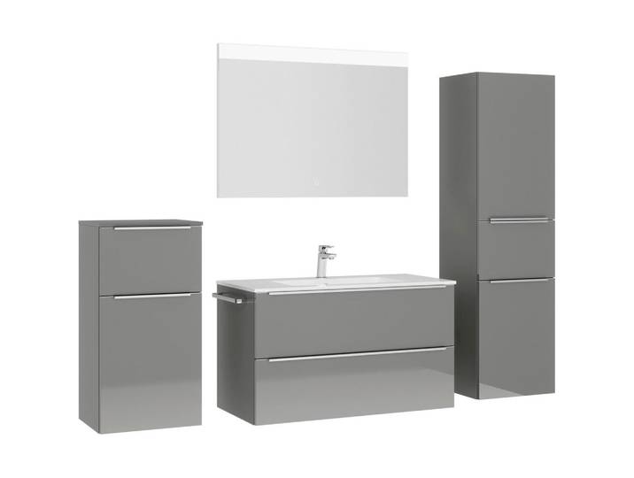 Nobilia Badezimmer, Schieferfarben, Holzwerkstoff, 5-teilig, 4 Fächer, 2 Schublade(n),2 Schublade(n) Schubladen, F, 191 cm, Goldenes M, Made in Germany, Griffeauswahl, hängend, Zusatzausstattung erhältlich, Typenvielfalt, Badezimmer, Badmöbelsets & -serien, Badmöbelset