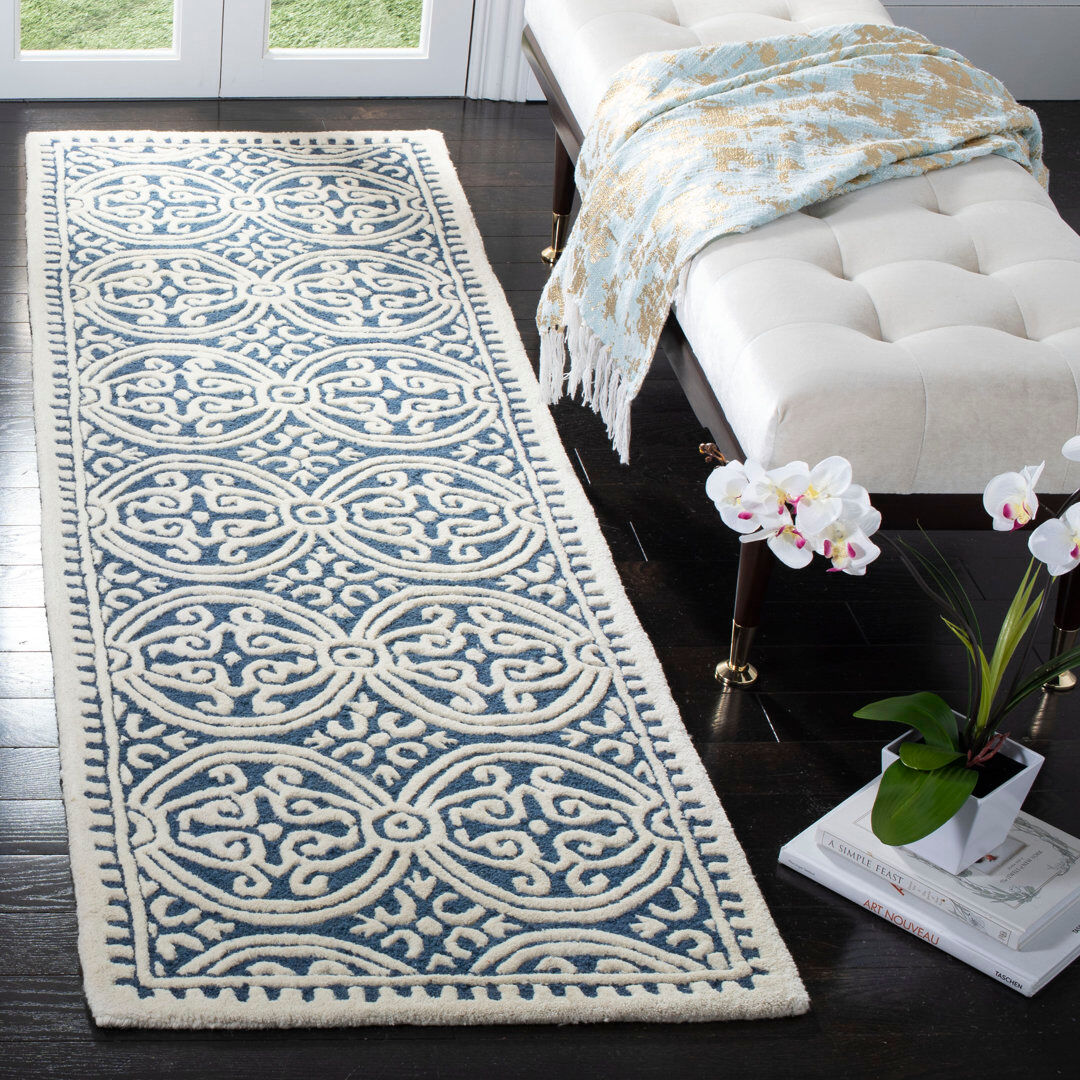 Mistana McQuitty Wool Area Rug Navy Blue / Ivory Round 122 cm