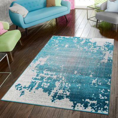 Paco Home Area Rug Abstract Splash Pattern Used Look in Turquiose Cream