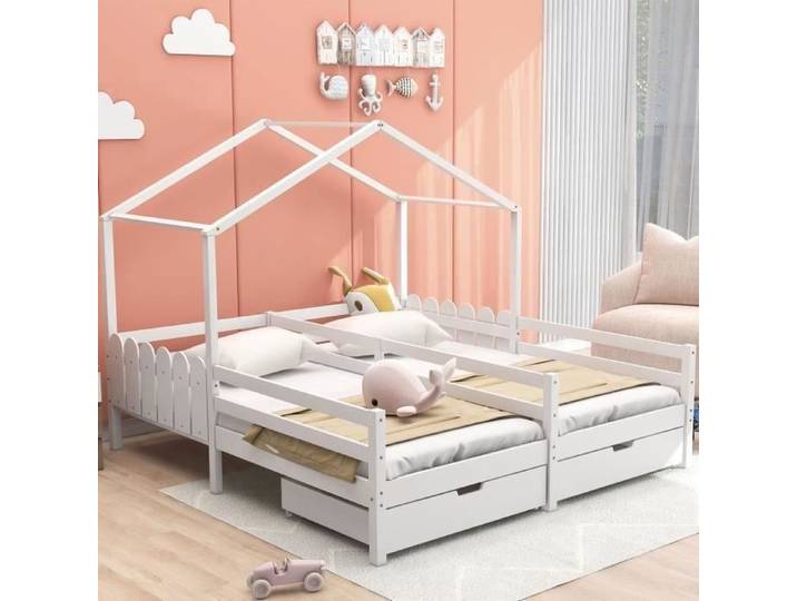 Lit cabane enfant - AUTREMENT - 90x200 cm - Bois massif - 2 tiroirs - Scandinave Moderne