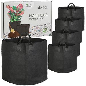 OwnGrown Pflanztopf BEGR-000794, 30 Liter, 35 x 35 x 30 cm, schwarz, aus Vlies, 5 Stück