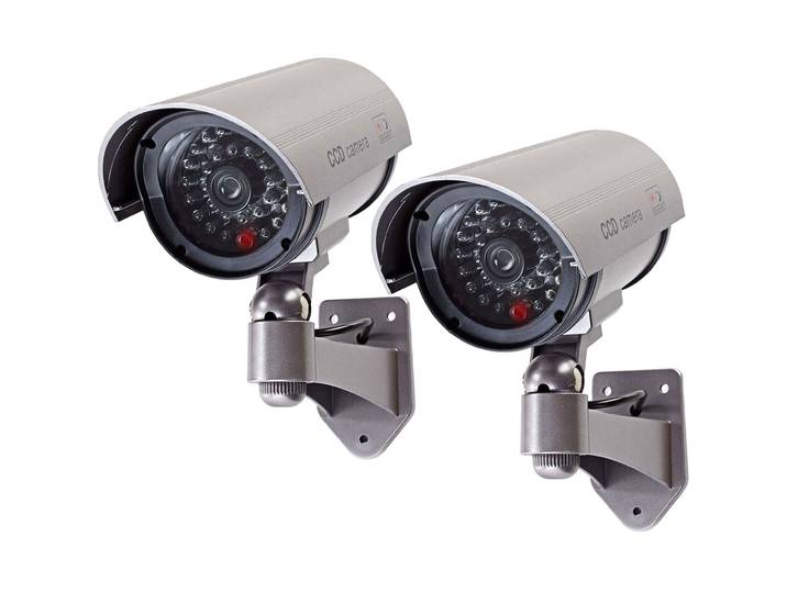 2er-Set Dummy Überwachungskamera mit Signal LED, grau, Kamera-Attrappe