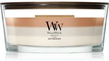Woodwick Trilogy Café Macchiato vela perfumada com pavio de madeira 453.6 g. Trilogy Café Macchiato