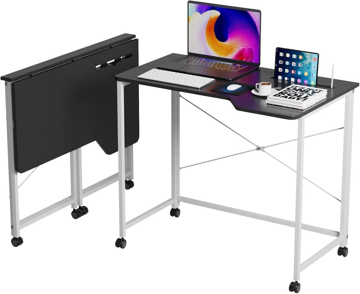 Opvouwbaar computerbureau met wielen voor thuiswerk en kantoor