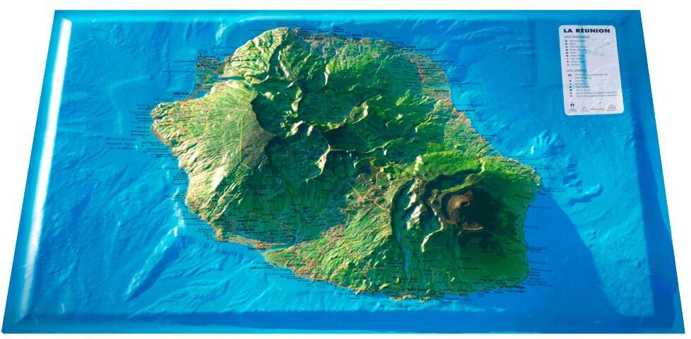 3DMAP  - Pack Carte 3D La Réunion + Cadre 43x63 cm - Carte 3D