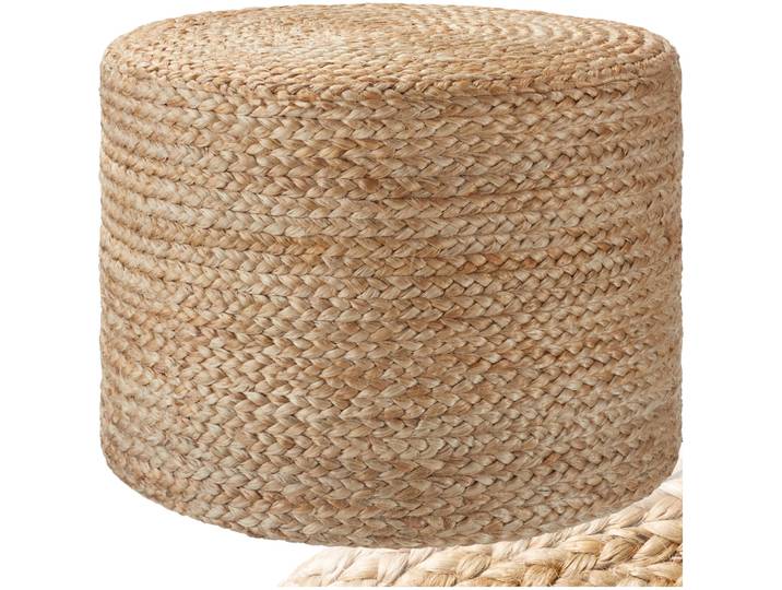 Pouf BANNO CYLINDER rond en jute style bohème fait main - beige