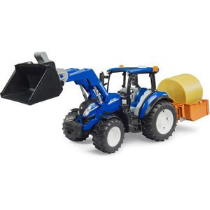bruder 02187 New Holland T5.120, Traktor mit Frontlader & Räumkasten, Maßstab 1:16