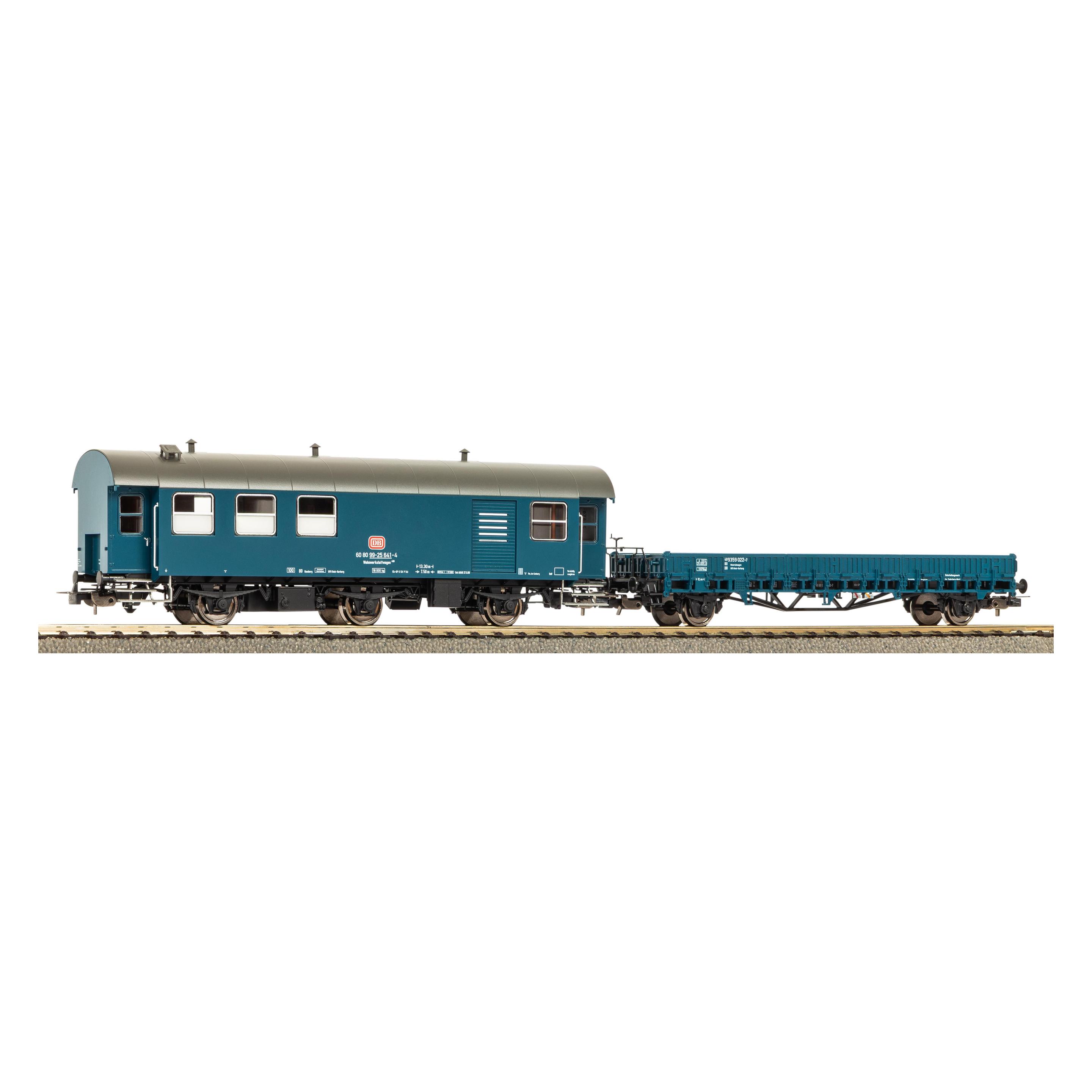 Piko 2er Set Umbauwagen blau roter Keks Werkstatt + Flachwagen Ks DB Ep IV (Spur H0) (28334)