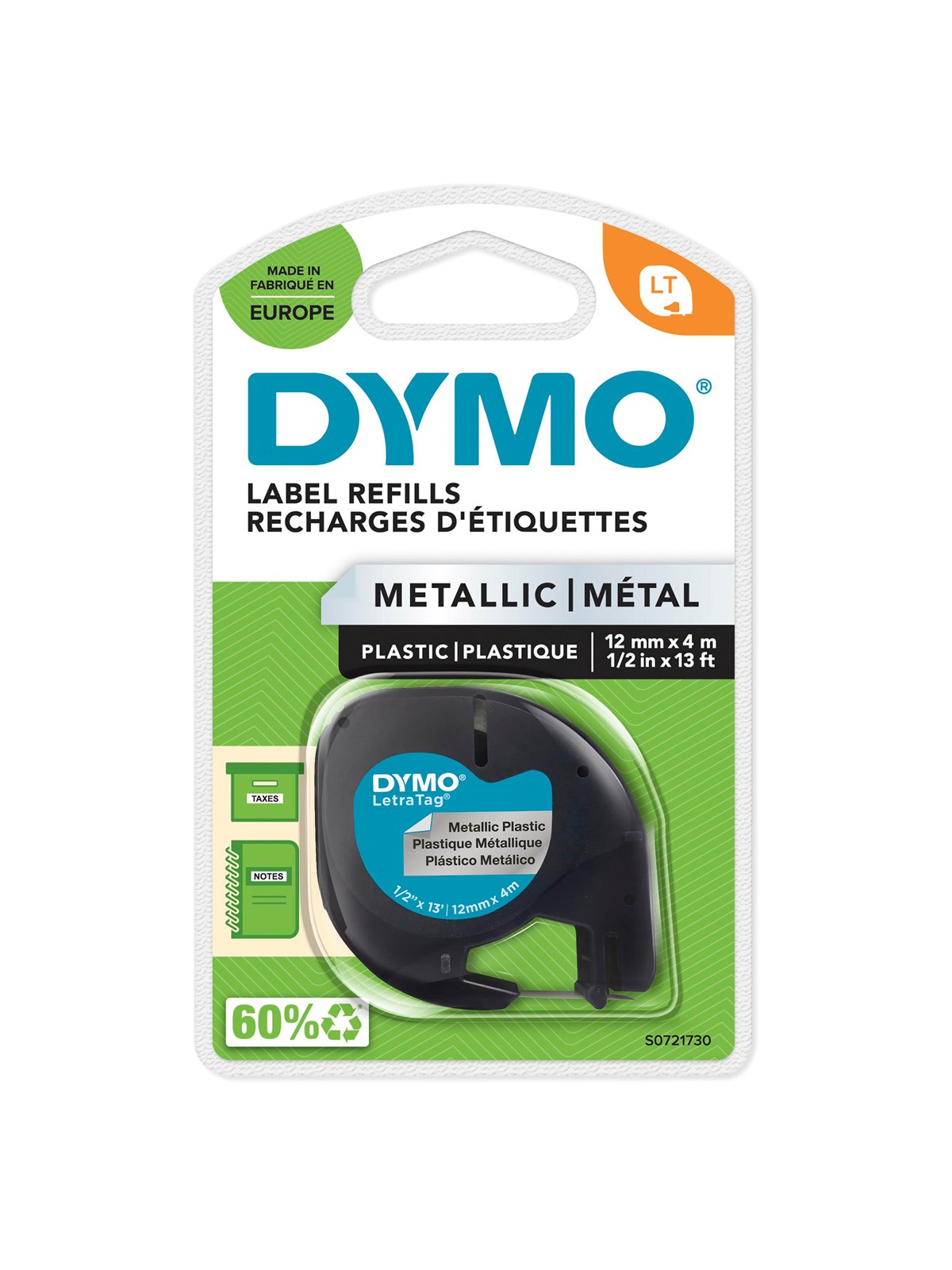 DYMO LetraTag Metallic Etikettenband | schwarz auf Metallic-Silber | 12 mm x 4 m | selbstklebendes Etiketten