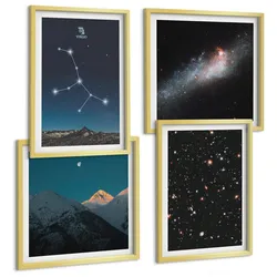 BILDER SET 4er Set - 50x50 cm & 40x60 cm Goldrahmen - Jungfrau-Galaxie-Universum
