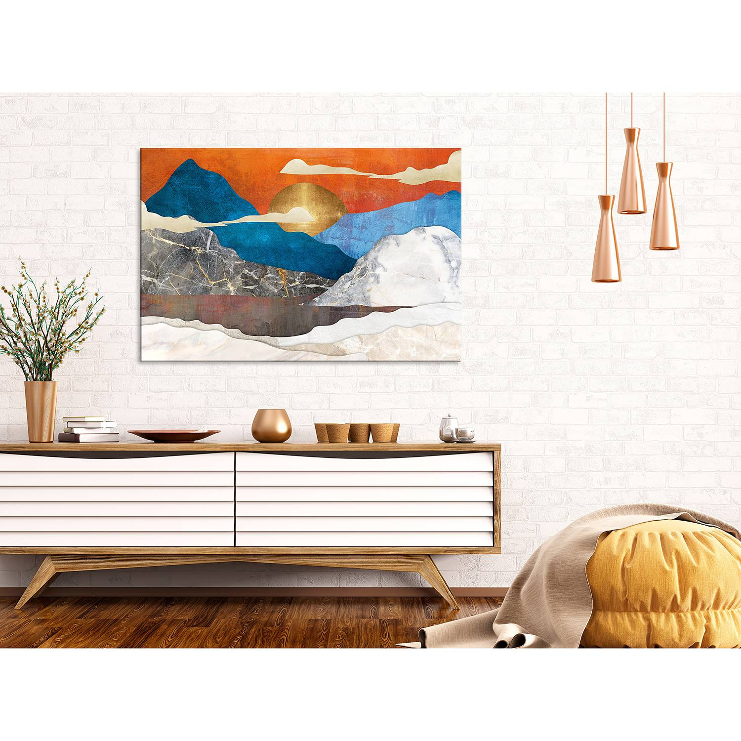 home24 Mountain Idyll linnen wanddecoratie, meerdere kleuren, B: 120 cm, H: 80 cm