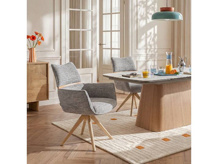 HABITAT - Chaise pivotante en tissu et chêne massif avec accoudoirs - Gris argent - Timiso