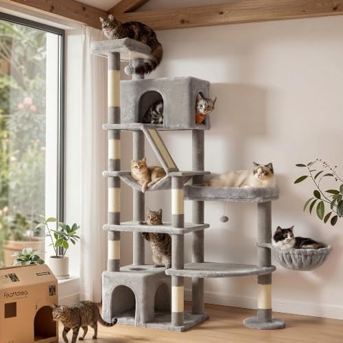 Feandrea Krabpaal voor Meerdere Katten met 6 Rustplekken en Krabplank, Hoogte: 188 cm