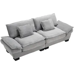 3-Sitzer Sofa Samt ultratief Massivholzrahmen gepolsterte Armlehnen stabile Kunststofffüße 220x80 Kissen Wohnzimmer Sofa Hellgrau