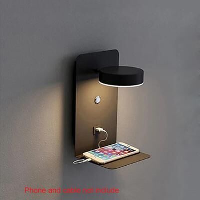 Smart Shopping Spot Modern LED Wall Lamp With USB Charging Port Switch And Bedside Reading Light black