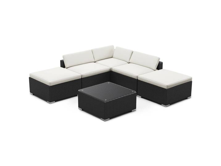 Rattanlounge TEXAS schwarz/weiss