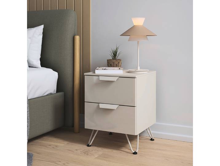 Nachtkommode Aditio mit Glas 53cm Beige/Kaschmir Freiform