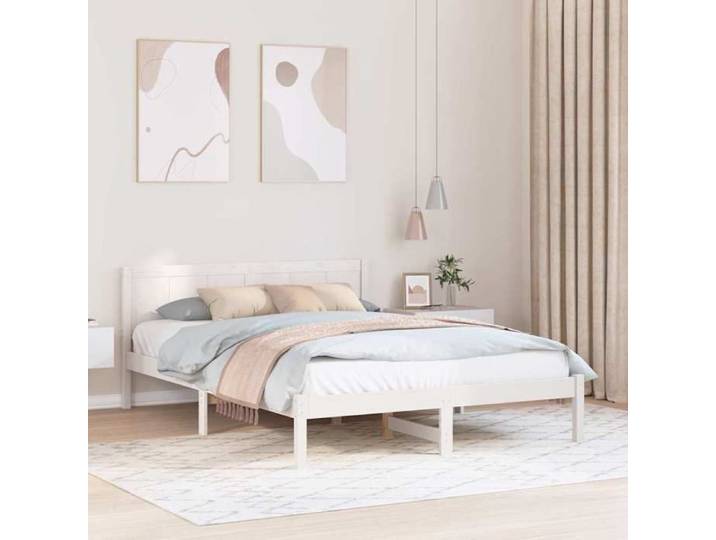 Cadre de lit Blanc 160 x 200 cm Bois de pin massif poids:25.1 kg 5792