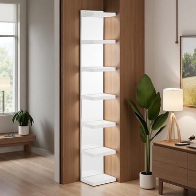 ZWYO HOSIMU "75"" 7-Shelf Open Display Rack with Mirrored Back, Glam Style, Light-Reflecting Design & Sturdy MDF Build for Living Room"