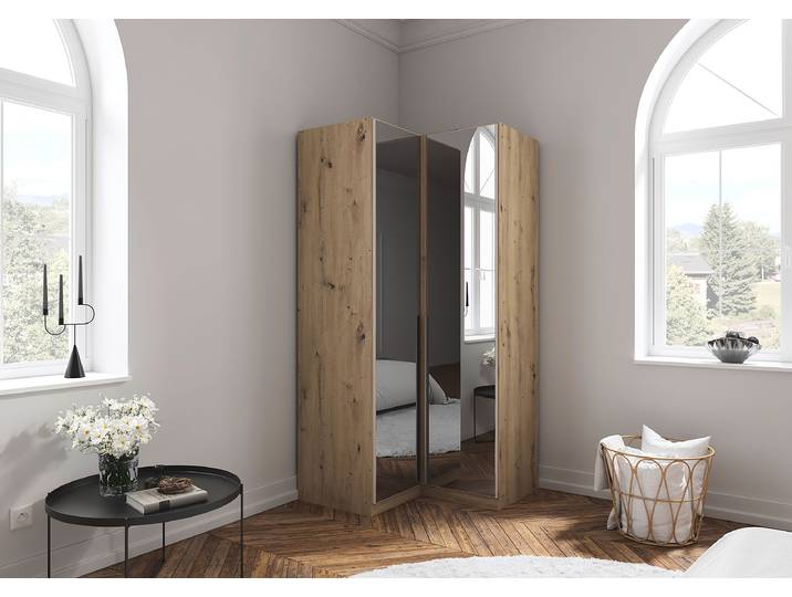 Eckschrank Alabama - Grauspiegel 100cm Holz/Beige/Kaschmir/Eiche Artisan Dekor Aluminium
