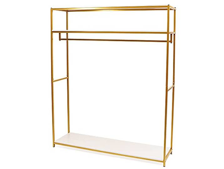 3 Ebenen Metall Garderobenständer Kleidung Display Rack 180cm Kleiderstange 145 cm lange Kleiderstange mit drei Ablageböden, Tragkraft 15 kg, abgerundete rutschfeste Fußpolster