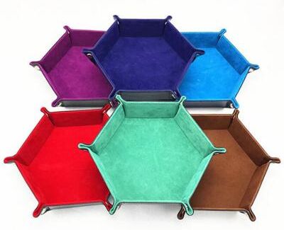 Multisell Products Hub Hexagon Dice Game Storage Tray, Rolling Folding PU Leather Velvet Dice Mat red 01