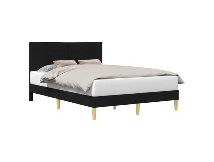 PUGYNBK Bettgestell mit Kopfteil, Schwarz, 140 x 200 cm, Stoff Robustes Sperrholz, gedrehte Beine, weiche Polsterung, einfache Montage, einfache Reinigung