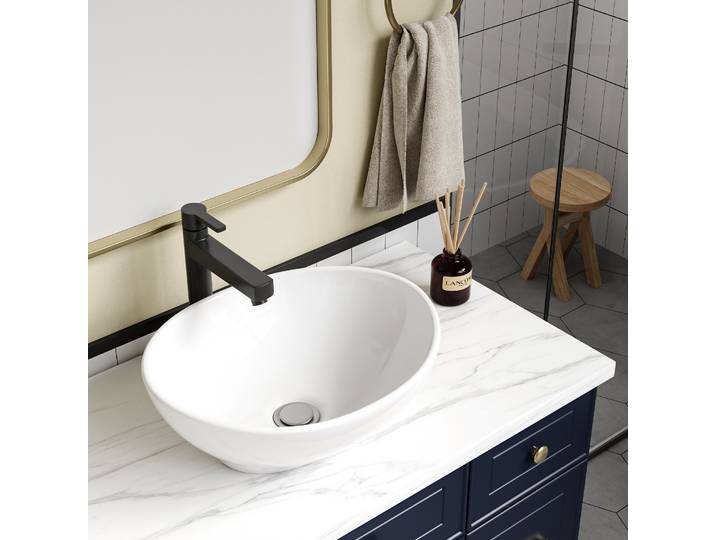 Vasque à poser moderne en céramique ronde/ovale, en porcelaine blanche, pour salle de bain, design artistique