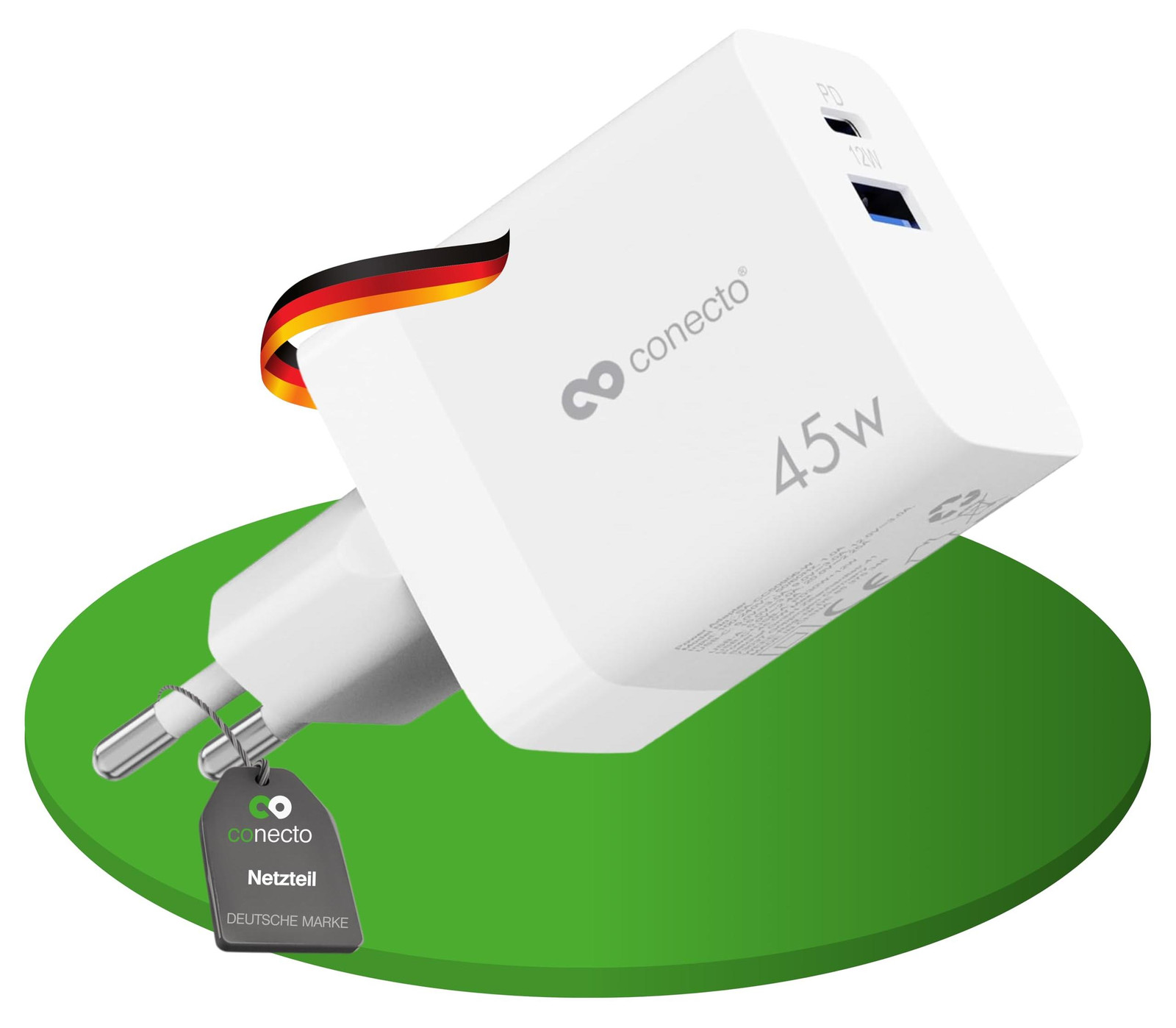 Conecto USB-C netadapter 45W snellader met PD en QC, wit
