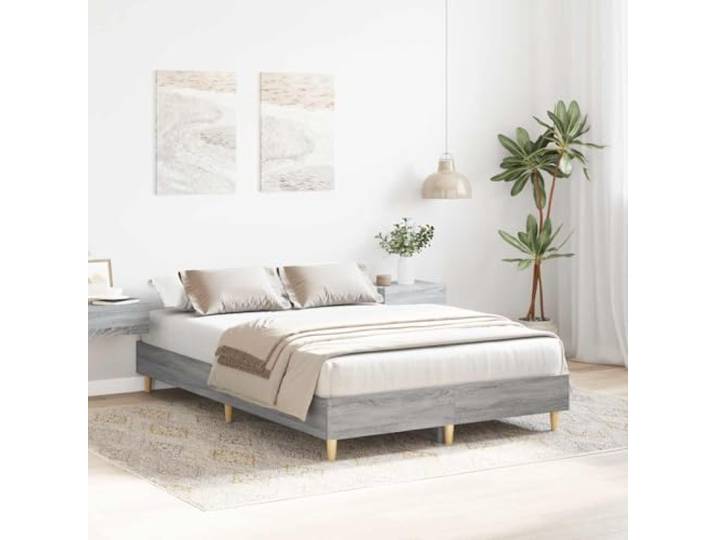 KTHLBRH Bettgestell Grau Sonoma 120 x 200 cm ohne Matratze Inklusive Lattenrost, Engineering-Holz, stabile Beine, Schlafzimmer