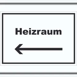 HB-Druck Heizraum Aufkleber mit Text und Richtungspfeil links Heizung Wärme waagerecht A4 (210x297mm)