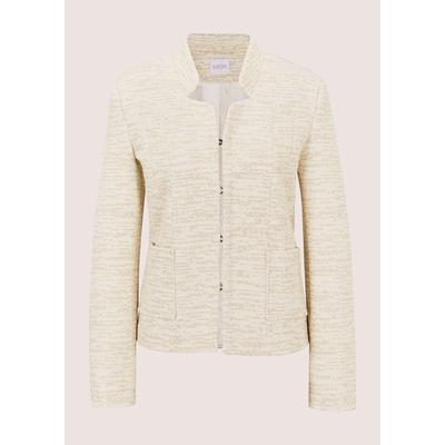 Jackenblazer MADELEINE "Blazer Jacquard-Blazer mit Stehkragen", Damen, Gr. 42, beige (wollweiß, goldfarben), Modern, regular fit, hoch geschlossener Ausschnitt, Blazer