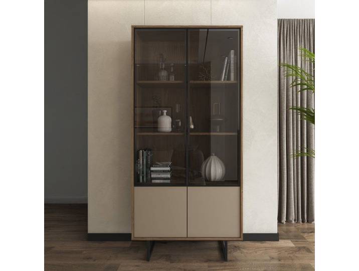 Vitrine Agro Dmora en bois noble noyer marron 190x40x90h cm