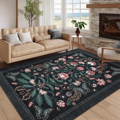 Garvee Vintage Botanical Butterfly Floral Area Rug