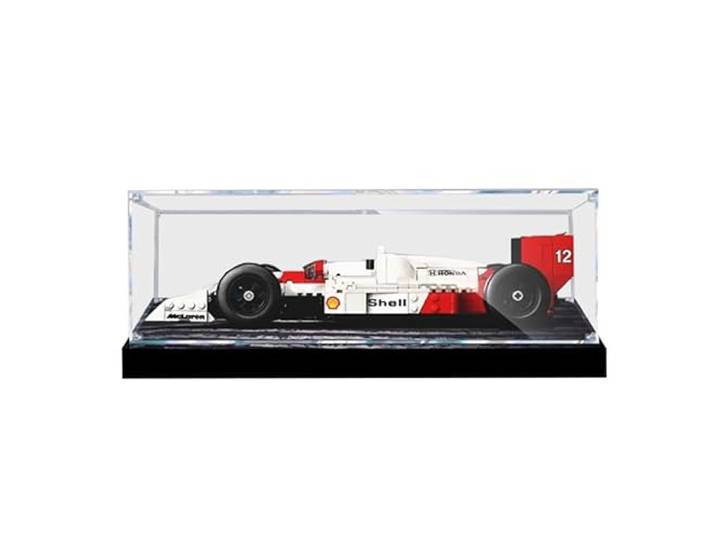 HCAEIOFJ Transparente Acryl-Vitrine für Lego Icons 10330, anwendbar für McLaren MP4/4 & Ayrton Senna Fahrzeug, entworfene Displaybox, Geschenk (nur Vitrine) (schwarze Unterseite)
