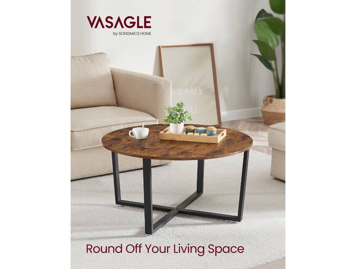 VASAGLE Table Basse Ronde, Table de Salon, Style Industriel, Cadre en Acier, Montage Facile, pour Salon, Chambre