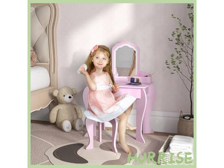 Cocosity Coiffeuse Pour Enfant Avec Tabouret Et Miroir Table De Maquillage Avec Tiroir Et 2 Compartiments 55X36X86Cm Rose