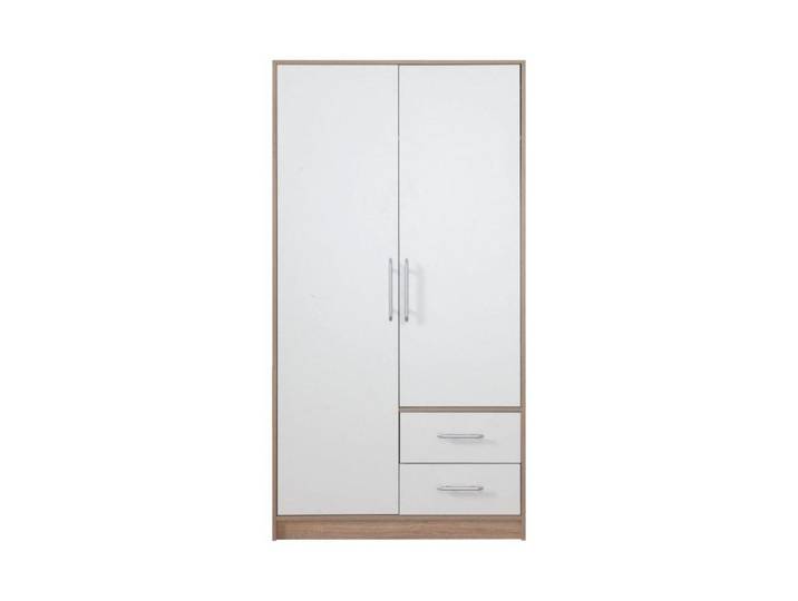 Deine Möbel 24 Kleiderschrank SAM SR3 2-türig 100 / 190 / 56 cm Weiß Sonoma Eiche, Weiß, Sonoma Eiche, 100x190x56 cm, Schlafzimmer, Kleiderschränke, Drehtürenschränke