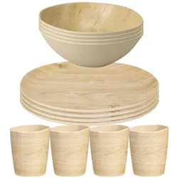 Excellent Houseware, Geschirrset, Bruchfestes Melamin Geschirrset 12-teilig in Holzoptik-Design (12 Stk.)