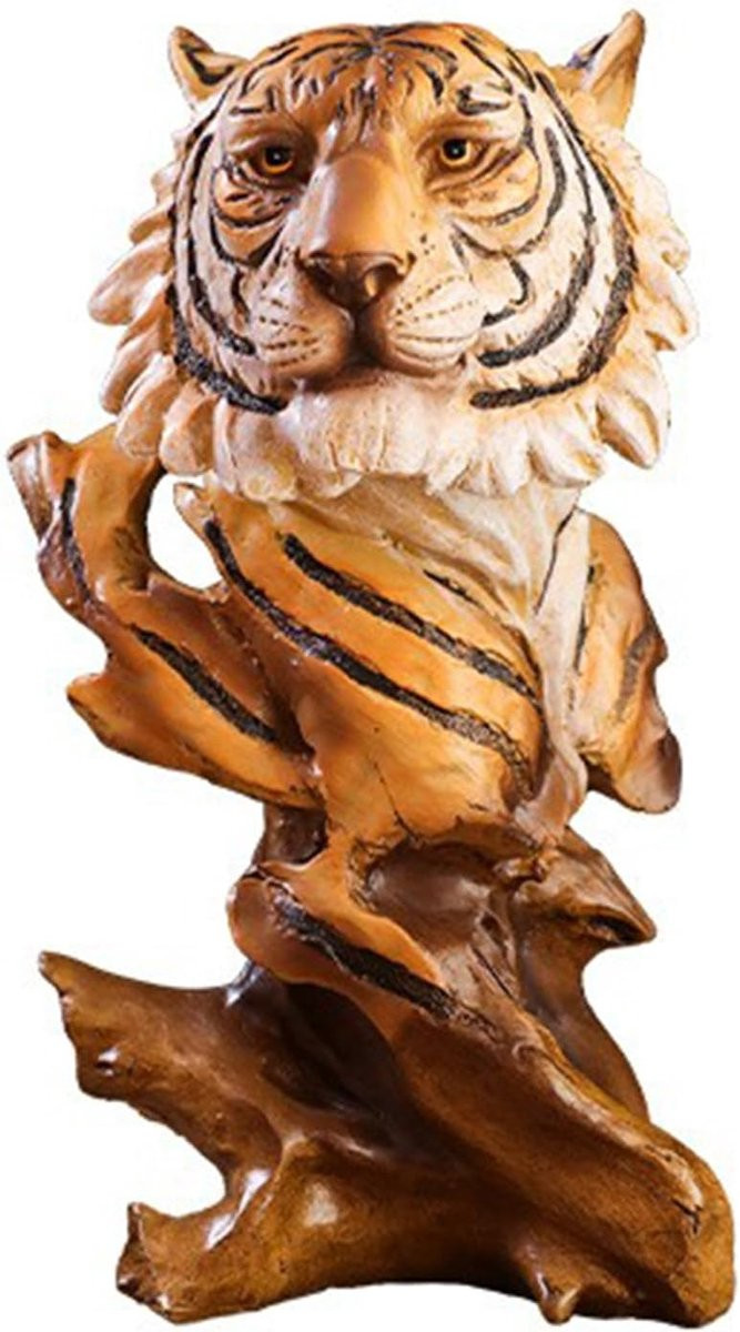 Tijger Dierenkop Standbeeld van Hars voor Woonkamer Decoratie, Hoogte: 27.5 cm