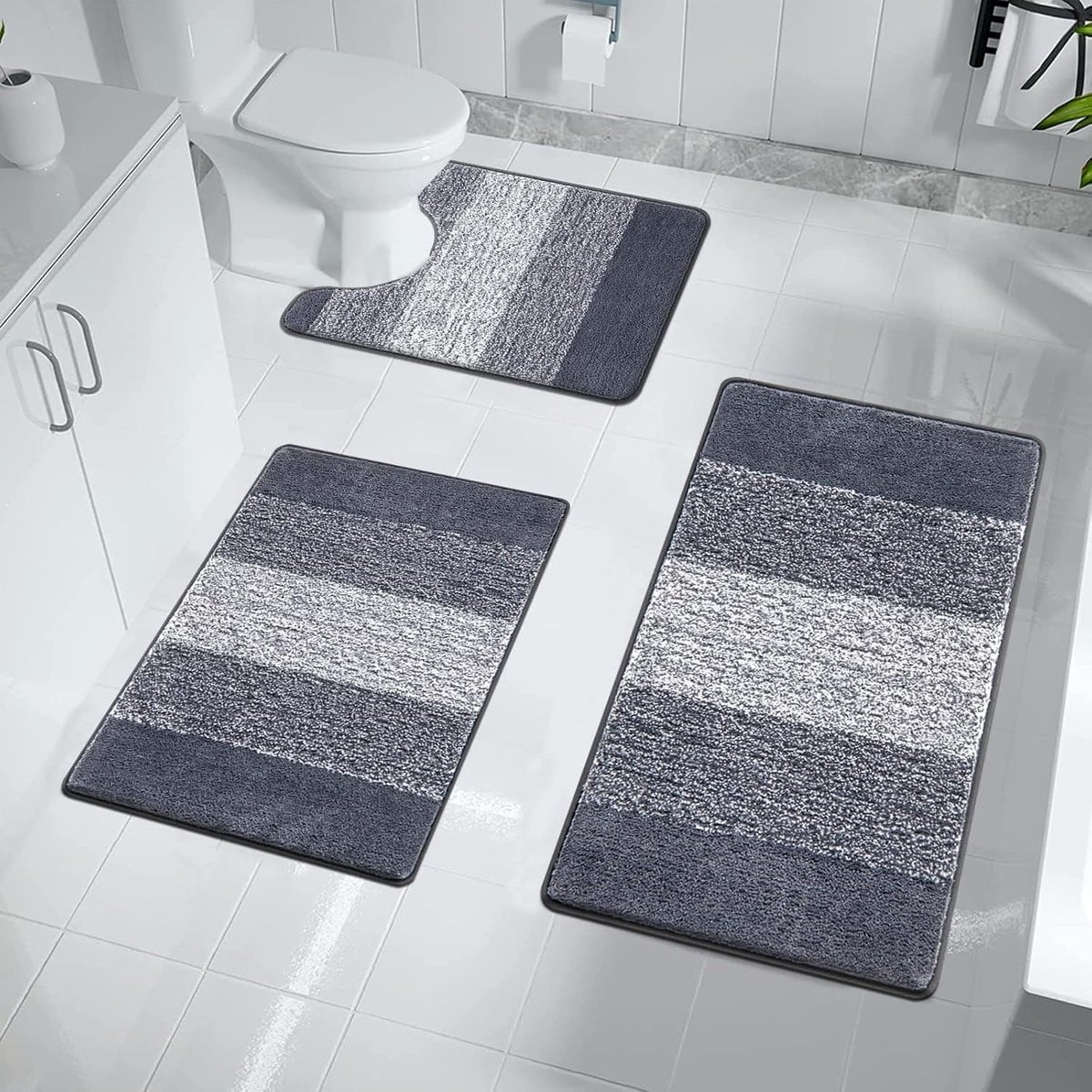 SnelShoppen 3-delige Badmat Set - Antislip en Wasbare Badkamer Matten met Pedestal Mat - Donker